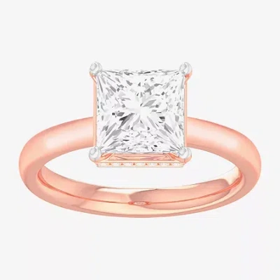 Modern Bride (g-h / Si1-si2) Womens 2 Ct. T.w. Lab Grown White Diamond 14k Gold Princess Solitaire Engagement Rin In Pink