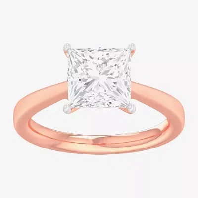 Modern Bride (g-h / Si1-si2) Womens 2 Ct. T.w. Lab Grown White Diamond 14k Gold Princess Solitaire Engagement Rin In Pink