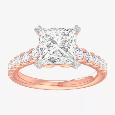 Modern Bride (g-h / Si1-si2) Womens 3 1/2 Ct. T.w Lab Grown White Diamond 14k Gold Side Stone Engagement Ring In Pink
