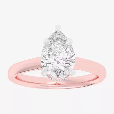 Modern Bride (g-h / Si1-si2) Womens 3 1/4 Ct. T.w. Lab Grown White Diamond 14k Rose Gold Pear Solitaire Engagemen In Pink