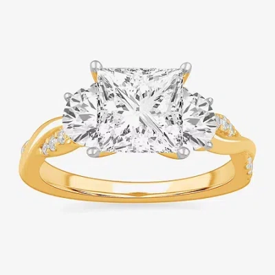 Modern Bride (g-h / Si1-si2) Womens 3 3/4 Ct. T.w. Lab Grown White Diamond 14k Gold 3-stone Engagement Ring In Transparent