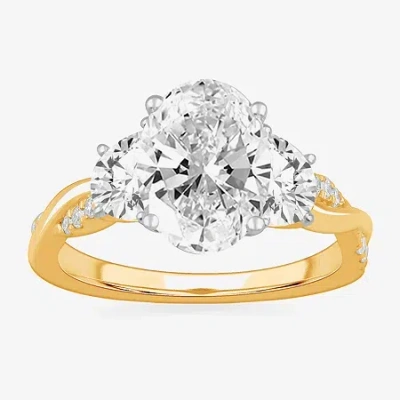 Modern Bride (g-h / Si1-si2) Womens 3 3/4 Ct. T.w. Lab Grown White Diamond 14k Gold Oval 3-stone Engagement Ring In Transparent
