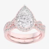 Modern Bride (g-h / Si1-si2) Womens 3 3/4 Ct. T.w. Lab Grown White Diamond 14k Gold Pear Side Stone Halo Bridal S In Pink