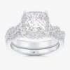 Modern Bride (g-h / Si1-si2) Womens 3 3/4 Ct. T.w. Lab Grown White Diamond 14k Gold Side Stone Halo Bridal Set In Silver