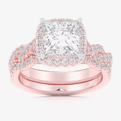 Modern Bride (g-h / Si1-si2) Womens 3 3/4 Ct. T.w. Lab Grown White Diamond 14k Gold Side Stone Halo Bridal Set In Pink