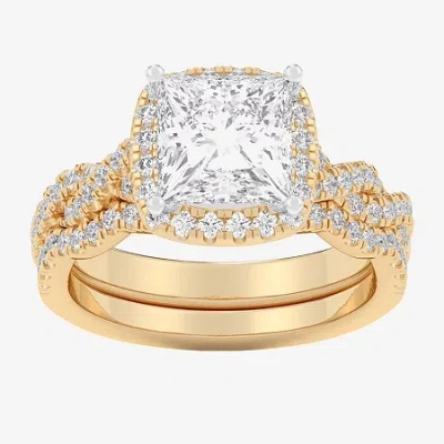 Modern Bride (g-h / Si1-si2) Womens 3 3/4 Ct. T.w. Lab Grown White Diamond 14k Gold Side Stone Halo Bridal Set
