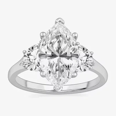 Modern Bride (g-h / Si1-si2) Womens 3 3/4 Ct. T.w. Lab Grown White Diamond 14k White Gold Marquise 3-stone Engage In Silver
