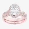 Modern Bride (g-h / Si1-si2) Womens 3 3/4 Ct. T.w. Lab Grown White Diamond 14k White Gold Oval Side Stone Halo Br In Pink