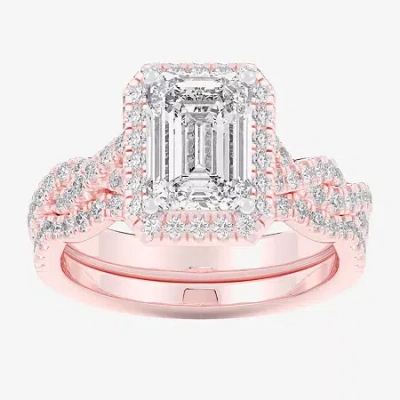 Modern Bride (g-h / Si1-si2) Womens 3 3/4 Ct. T.w. Lab Grown White Diamond 14k White Gold Side Stone Halo Bridal  In Pink