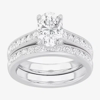 Modern Bride (g-h / Si1-si2) Womens 3 Ct. T.w. Lab Grown White Diamond 14k Gold Oval Side Stone Bridal Set In Metallic