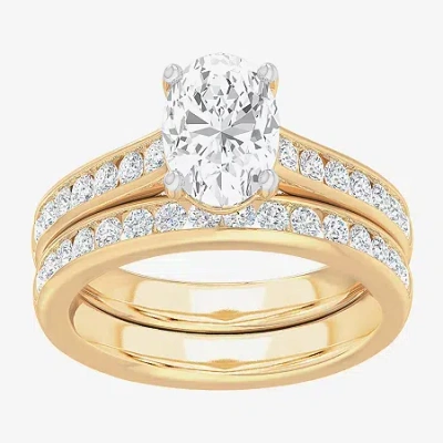Modern Bride (g-h / Si1-si2) Womens 3 Ct. T.w. Lab Grown White Diamond 14k Gold Oval Side Stone Bridal Set