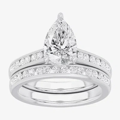 Modern Bride (g-h / Si1-si2) Womens 3 Ct. T.w. Lab Grown White Diamond 14k Gold Pear Side Stone Bridal Set In Metallic