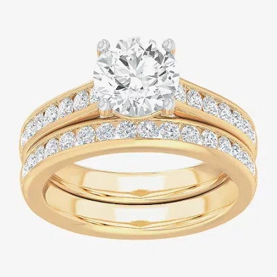 Modern Bride (g-h / Si1-si2) Womens 3 Ct. T.w. Lab Grown White Diamond 14k Gold Round Side Stone Bridal Set