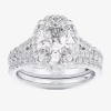 Modern Bride (g-h / Si1-si2) Womens 3 Ct. T.w. Lab Grown White Diamond 14k White Gold Oval Side Stone Halo Bridal In Silver
