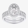 Modern Bride (g-h / Si1-si2) Womens 3 Ct. T.w. Lab Grown White Diamond 14k White Gold Oval Side Stone Halo Bridal In Silver