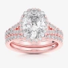 Modern Bride (g-h / Si1-si2) Womens 3 Ct. T.w. Lab Grown White Diamond 14k White Gold Oval Side Stone Halo Bridal In Pink
