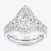 Modern Bride (g-h / Si1-si2) Womens 3 Ct. T.w. Lab Grown White Diamond 14k White Gold Pear Side Stone Halo Bridal In Silver