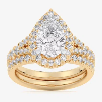 Modern Bride (g-h / Si1-si2) Womens 3 Ct. T.w. Lab Grown White Diamond 14k White Gold Pear Side Stone Halo Bridal