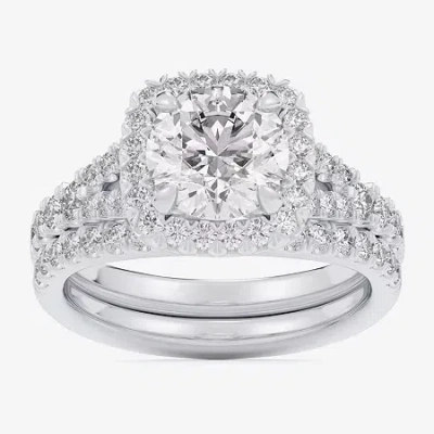 Modern Bride (g-h / Si1-si2) Womens 3 Ct. T.w. Lab Grown White Diamond 14k White Gold Round Side Stone Halo Brida In Silver