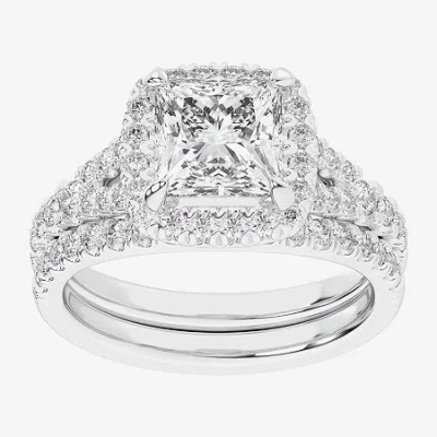 Modern Bride (g-h / Si1-si2) Womens 3 Ct. T.w. Lab Grown White Diamond 14k White Gold Side Stone Halo Bridal Set