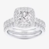 Modern Bride (g-h / Si1-si2) Womens 3 Ct. T.w. Lab Grown White Diamond 14k White Gold Side Stone Halo Bridal Set In Silver