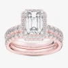 Modern Bride (g-h / Si1-si2) Womens 3 Ct. T.w. Lab Grown White Diamond 14k White Gold Side Stone Halo Bridal Set In Pink