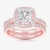 Modern Bride (g-h / Si1-si2) Womens 3 Ct. T.w. Lab Grown White Diamond 14k White Gold Side Stone Halo Bridal Set In Pink