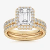 Modern Bride (g-h / Si1-si2) Womens 3 Ct. T.w. Lab Grown White Diamond 14k White Gold Side Stone Halo Bridal Set In Gold