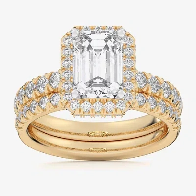 Modern Bride (g-h / Si1-si2) Womens 3 Ct. T.w. Lab Grown White Diamond 14k White Gold Side Stone Halo Bridal Set