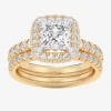 Modern Bride (g-h / Si1-si2) Womens 3 Ct. T.w. Lab Grown White Diamond 14k White Gold Side Stone Halo Bridal Set In Gold