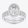 Modern Bride (g-h / Si1-si2) Womens 4 1/4 Ct. T.w. Lab Grown White Diamond 14k Gold Oval Side Stone Halo Bridal S In Silver