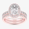 Modern Bride (g-h / Si1-si2) Womens 4 1/4 Ct. T.w. Lab Grown White Diamond 14k Gold Oval Side Stone Halo Bridal S In Pink