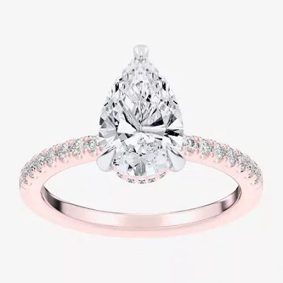 Modern Bride (g-h / Si1-si2 Womens 4 1/4 Ct. T.w. Lab Grown White Diamond 14k Rose Gold Pear Side Stone Engagemen In Pink