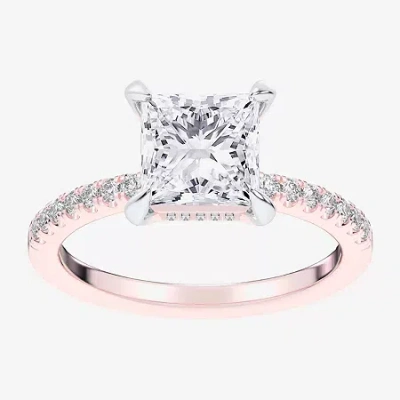 Modern Bride (g-h / Si1-si2 Womens 4 1/4 Ct. T.w. Lab Grown White Diamond 14k Rose Gold Side Stone Engagement Rin In Pink