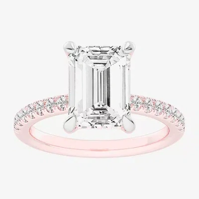 Modern Bride (g-h / Si1-si2 Womens 4 1/4 Ct. T.w. Lab Grown White Diamond 14k Rose Gold Side Stone Engagement Rin In Pink