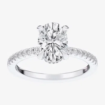 Modern Bride (g-h / Si1-si2 Womens 4 1/4 Ct. T.w. Lab Grown White Diamond 14k White Gold Oval Side Stone Engageme In Silver