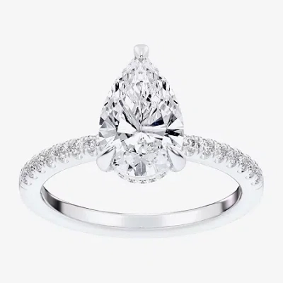 Modern Bride (g-h / Si1-si2 Womens 4 1/4 Ct. T.w. Lab Grown White Diamond 14k White Gold Pear Side Stone Engageme In Silver
