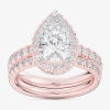 Modern Bride (g-h / Si1-si2) Womens 4 1/4 Ct. T.w. Lab Grown White Diamond 14k White Gold Pear Side Stone Halo Br In Pink
