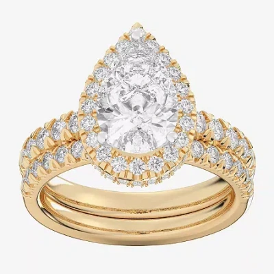 Modern Bride (g-h / Si1-si2) Womens 4 1/4 Ct. T.w. Lab Grown White Diamond 14k White Gold Pear Side Stone Halo Br