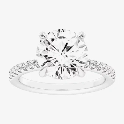 Modern Bride (g-h / Si1-si2 Womens 4 1/4 Ct. T.w. Lab Grown White Diamond 14k White Gold Round Side Stone Engagem In Silver