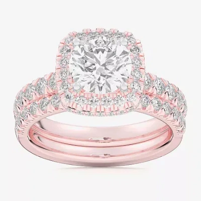 Modern Bride (g-h / Si1-si2) Womens 4 1/4 Ct. T.w. Lab Grown White Diamond 14k White Gold Round Side Stone Halo B In Pink