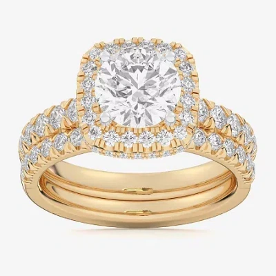 Modern Bride (g-h / Si1-si2) Womens 4 1/4 Ct. T.w. Lab Grown White Diamond 14k White Gold Round Side Stone Halo B In Yellow