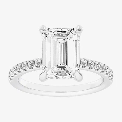 Modern Bride (g-h / Si1-si2 Womens 4 1/4 Ct. T.w. Lab Grown White Diamond 14k White Gold Side Stone Engagement Ri In Silver