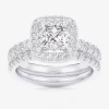 Modern Bride (g-h / Si1-si2) Womens 4 1/4 Ct. T.w. Lab Grown White Diamond 14k White Gold Side Stone Halo Bridal  In Silver