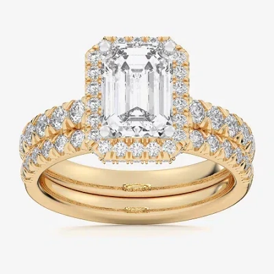 Modern Bride (g-h / Si1-si2) Womens 4 1/4 Ct. T.w. Lab Grown White Diamond 14k White Gold Side Stone Halo Bridal 