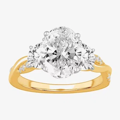 Modern Bride (g-h / Si1-si2) Womens 4 Ct. T.w. Lab Grown White Diamond 14k Gold Oval Side Stone Engagement Ring