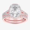 Modern Bride (g-h / Si1-si2) Womens 4 Ct. T.w. Lab Grown White Diamond 14k White Gold Oval Side Stone Halo Bridal In Pink