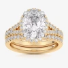 Modern Bride (g-h / Si1-si2) Womens 4 Ct. T.w. Lab Grown White Diamond 14k White Gold Oval Side Stone Halo Bridal In Gold