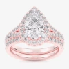 Modern Bride (g-h / Si1-si2) Womens 4 Ct. T.w. Lab Grown White Diamond 14k White Gold Pear Side Stone Halo Bridal In Pink