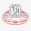 Modern Bride (g-h / Si1-si2) Womens 4 Ct. T.w. Lab Grown White Diamond 14k White Gold Side Stone Halo Bridal Set In Pink